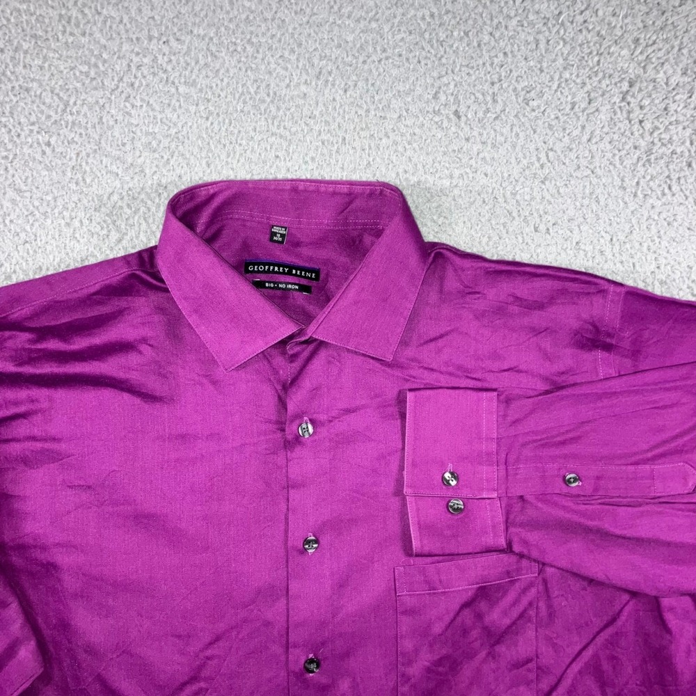 Geoffrey Beene Dress‎ Shirt Men 18 34/35 Magenta Purple No Iron Casual